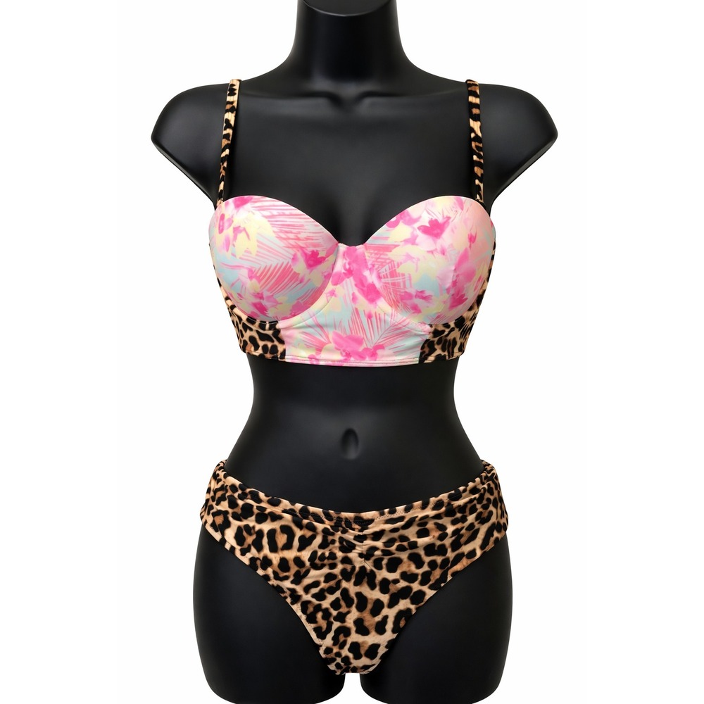 Pink Victoria's Secret Womens Bikini Size S/M‎ Multicolor Floral Animal Print